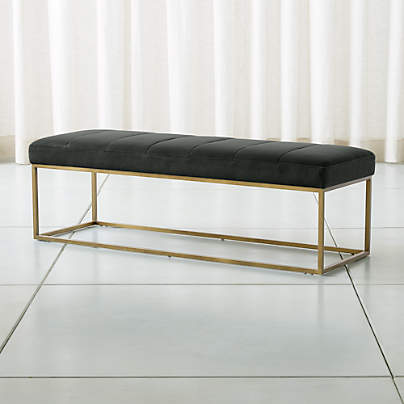 Channel Charcoal Velvet Bench with Brass Base