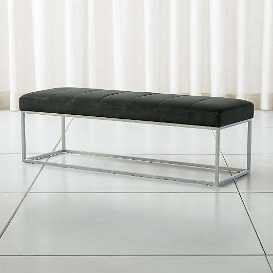 Channel Charcoal Velvet Bench with Stainless Steel Base