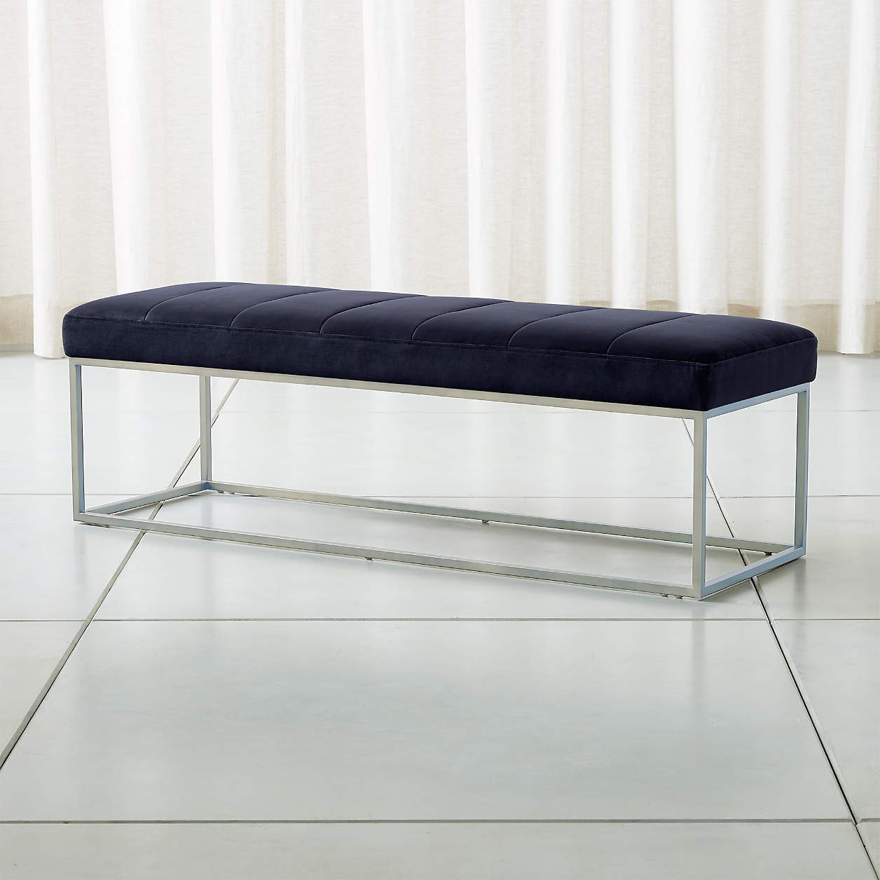 Channel Navy Velvet Bench With Stainless Steel Base Reviews Crate   Channel Navy Velvet Bench With Stainless Steel Base 