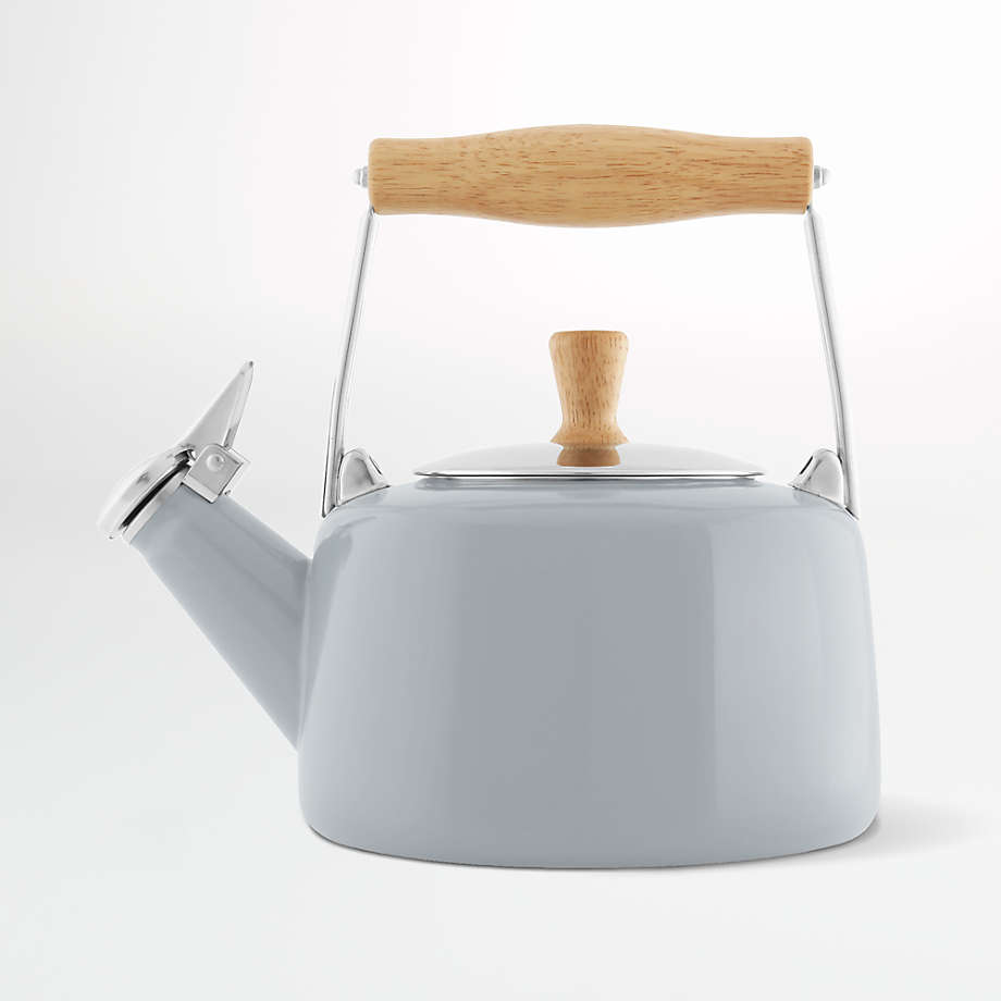 Chantal Sven Fog Grey Tea Kettle with Wood Handle + Reviews | Crate & Barrel