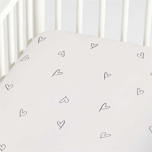 Charcoal Heart Organic Cotton Baby Crib Fitted Sheet by Leanne Ford