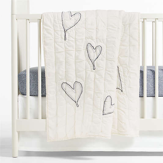 Charcoal Heart Organic Cotton Baby Crib Quilt by Leanne Ford