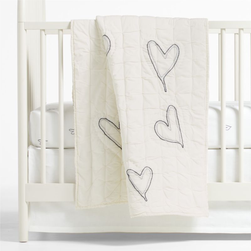 Charcoal Heart Organic Cotton Baby Crib Fitted Sheet by Leanne Ford