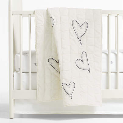 Charcoal Heart Organic Cotton Baby Crib Quilt by Leanne Ford