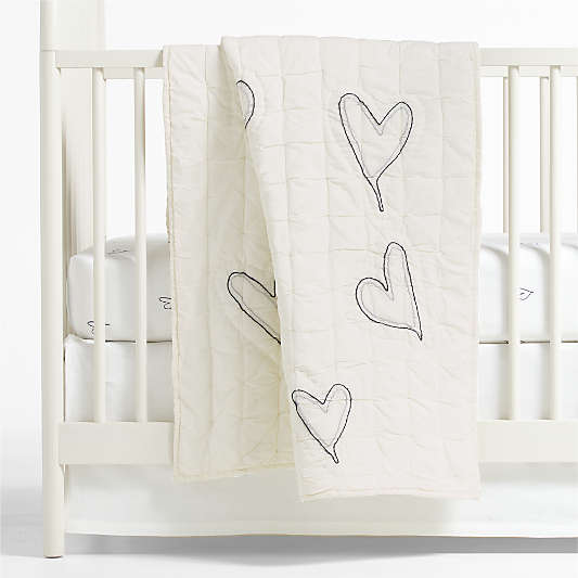 Charcoal Heart Organic Cotton Baby Crib Quilt by Leanne Ford