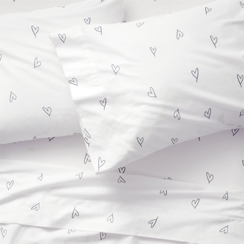 Charcoal Heart Organic Cotton Kids Full Sheet Set by Leanne Ford