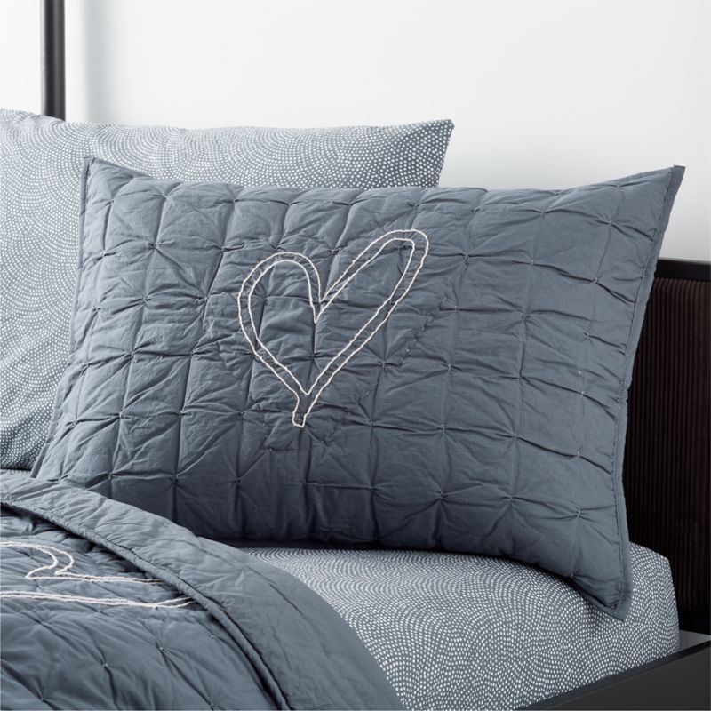 Charcoal Heart Organic Cotton Kids Quilt Sham by Leanne Ford