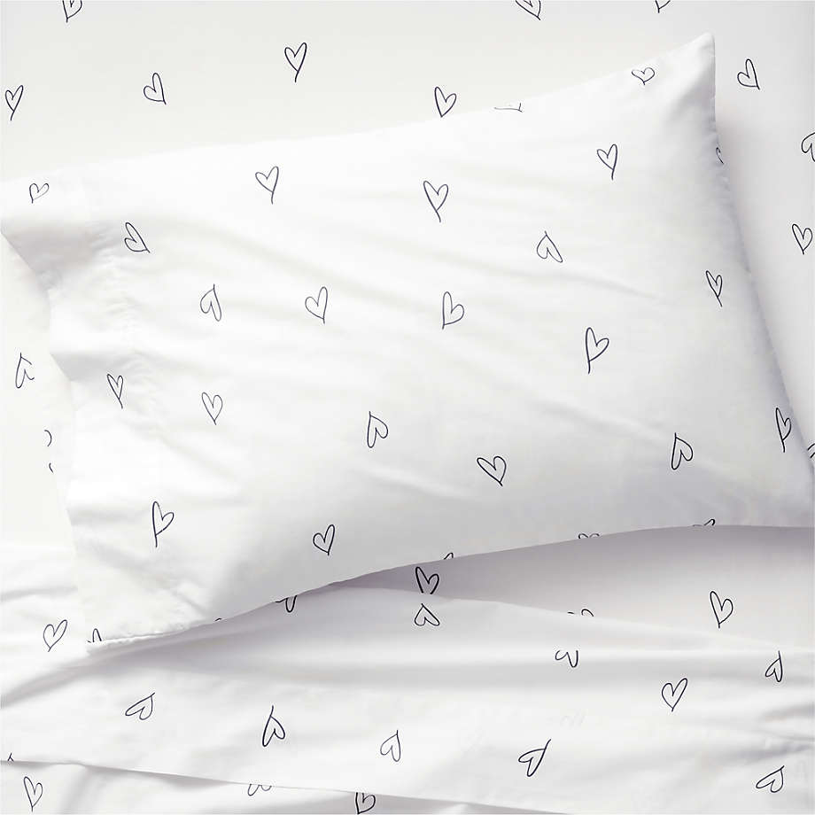 Charcoal Heart Organic Cotton Kids Twin Sheet Set by Leanne Ford