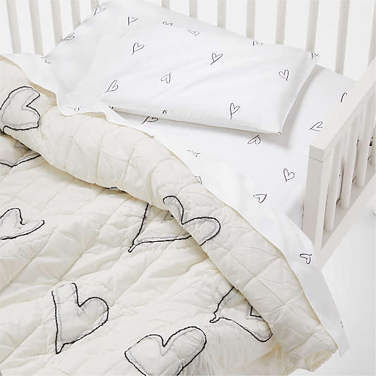 Charcoal Heart Organic Cotton Baby Crib Quilt by Leanne Ford