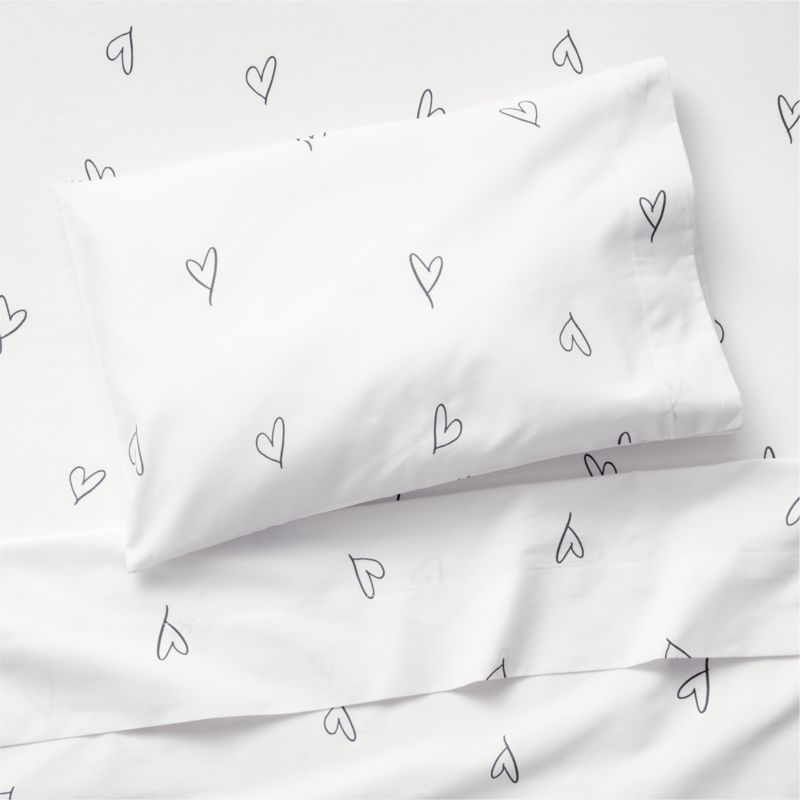 Charcoal Heart Organic Cotton Toddler Sheet Set by Leanne Ford