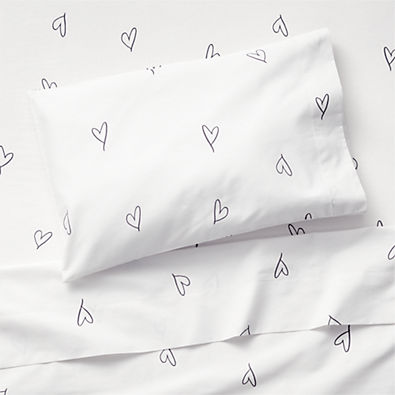 View Charcoal Heart Organic Cotton Toddler Sheet Set by Leanne Ford details