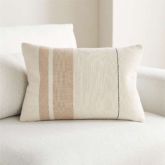 Charlie Colorblock 22"x15" Warm Sand Beige Throw Pillow with Down-Alternative Insert