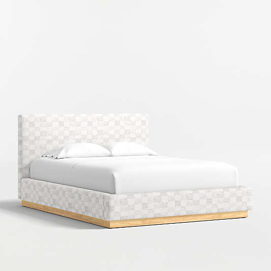 Oliver Cream and Grey Checkered Upholstered Kids Full Bed