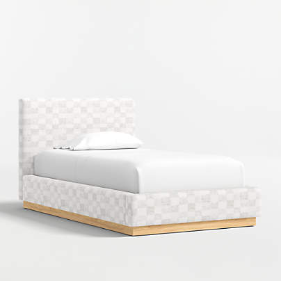 Oliver Cream and Grey Checkered Upholstered Kids Twin Bed
