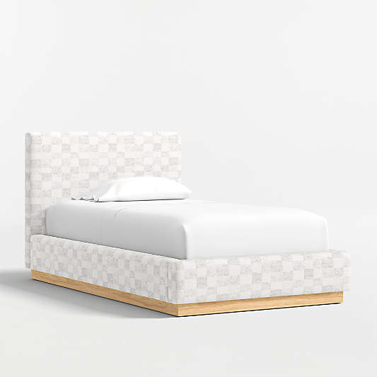 Oliver Cream and Grey Checkered Upholstered Kids Twin Bed