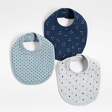 View Blue Charms Organic Baby Bibs, Set of 3 details