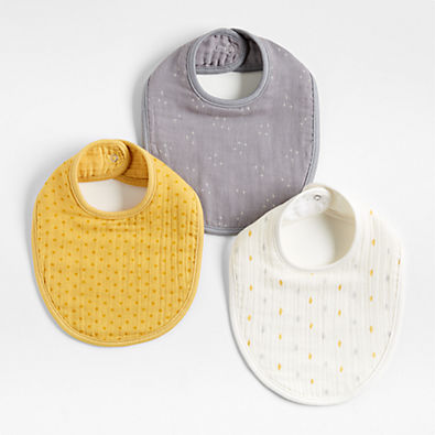 View Grey Charms Organic Baby Bibs, Set of 3 details