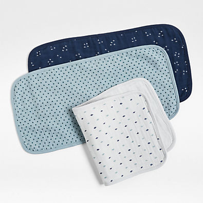 View Blue Charms Organic Baby Burp Cloths, Set of 3 details