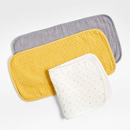 Grey Charms Organic Baby Burp Cloths, Set of 3