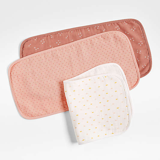 Pink Charms Organic Baby Burp Cloths, Set of 3