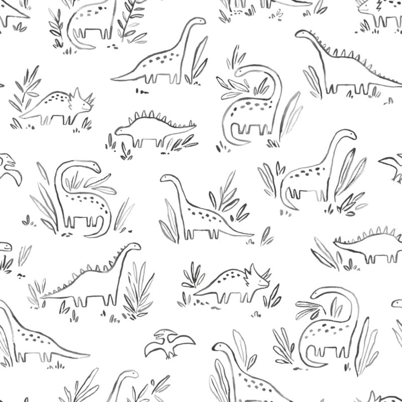 Chasing Paper Black and White Dinosaurs Removable Wallpaper 2'x8