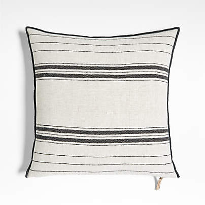 Chatou Organic Cotton Arctic Ivory Stripe 20"x20" Throw Pillow with Down-Alternative Insert