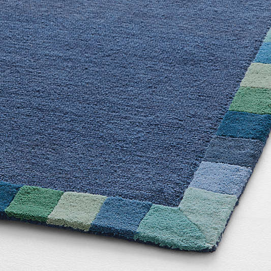 Checker Border Blue Kids Area Rug 8'x10'