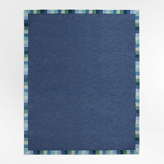 Checker Border Blue Kids Area Rug 8'x10'