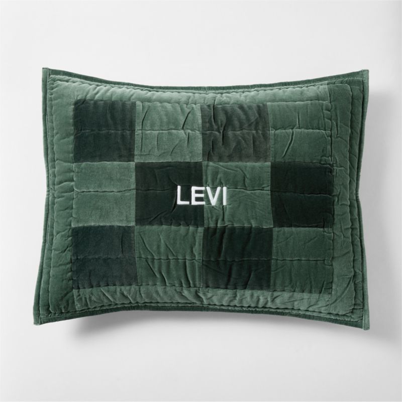 Checkerboard Pine Green Hand-Quilted Organic Cotton Velvet Kids Pillow Sham - image 4 of 6