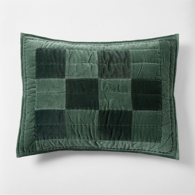 Checkerboard Pine Green Hand-Quilted Organic Cotton Velvet Kids Pillow Sham - image 0 of 6