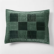 Checkerboard Pine Green Hand-Quilted Organic Cotton Velvet Kids Pillow Sham