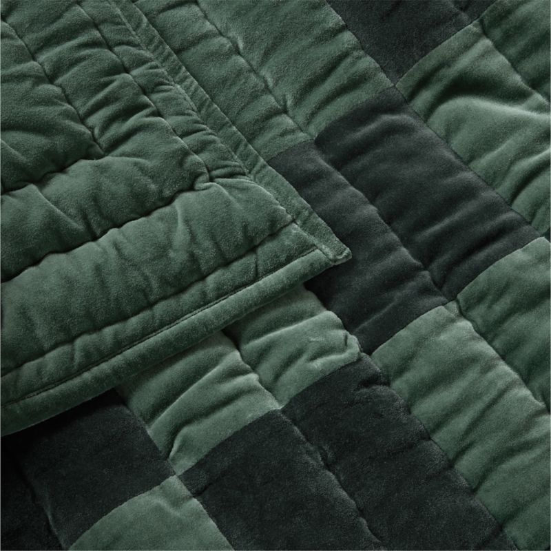 Checkerboard Pine Green Hand-Quilted Organic Cotton Velvet Kids Full/Queen Quilt - image 8 of 10