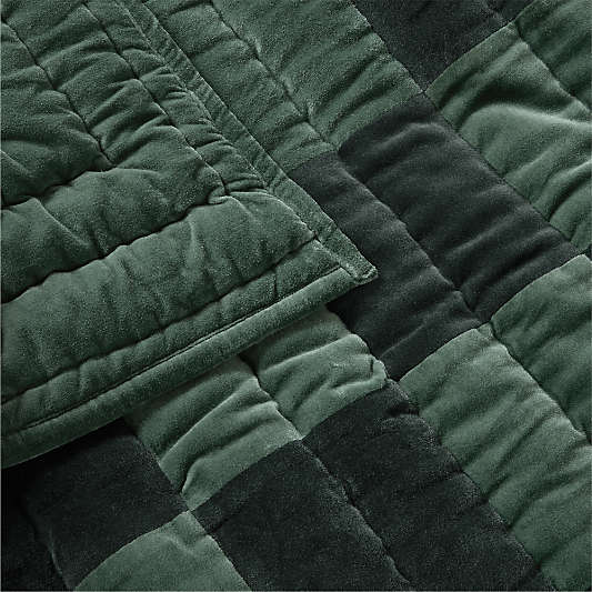 Checkerboard Pine Green Hand-Quilted Organic Cotton Velvet Kids Quilt