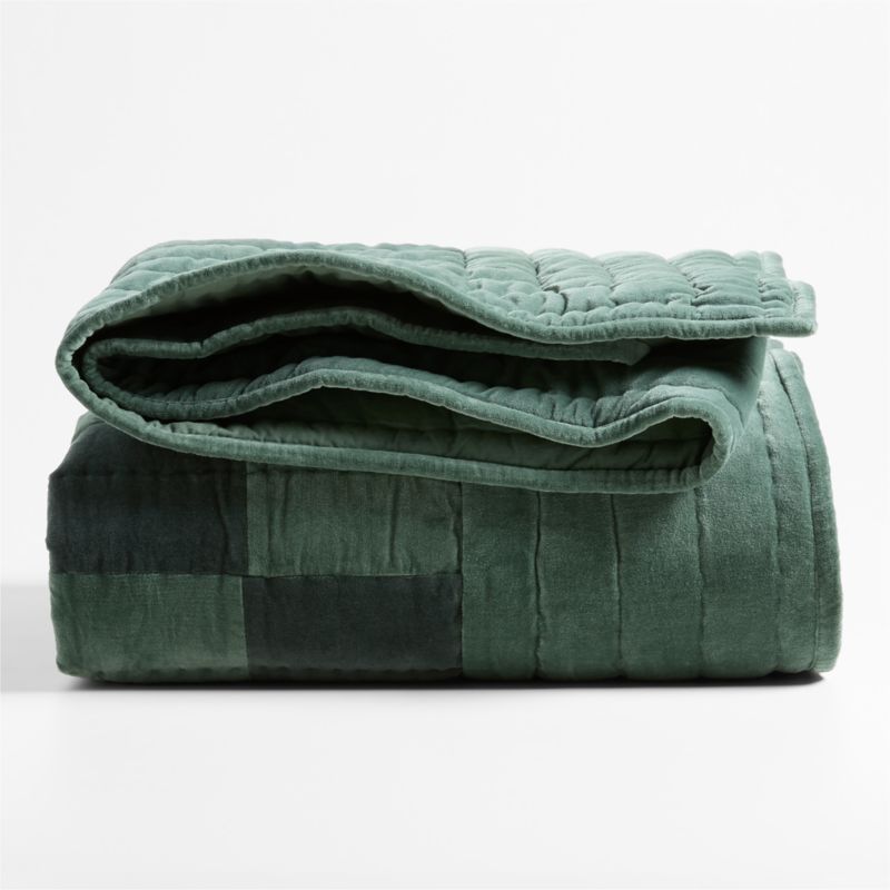 Checkerboard Pine Green Hand-Quilted Organic Cotton Velvet Kids Full/Queen Quilt - image 5 of 10