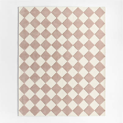 Checkerboard Purple Wool Kids Area Rug 5'x8'