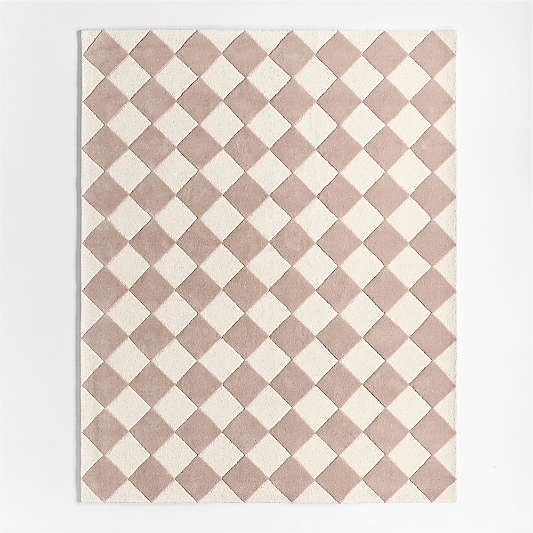 Checkerboard Purple Wool Kids Area Rug 5'x8'