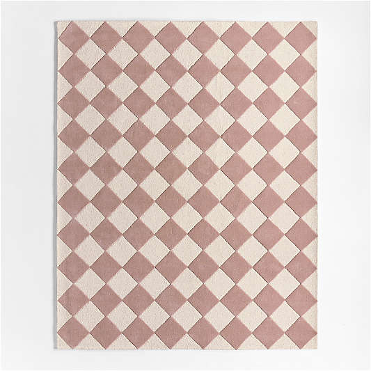 Checkerboard Purple Wool Kids Area Rug 5'x8'