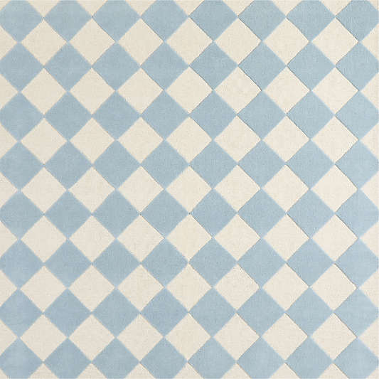 Checkerboard Blue Wool Kids Area Rug