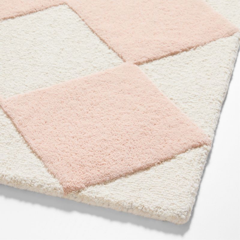 Checkerboard Pink Wool Kids Area Rug 8x10 - image 7 of 9