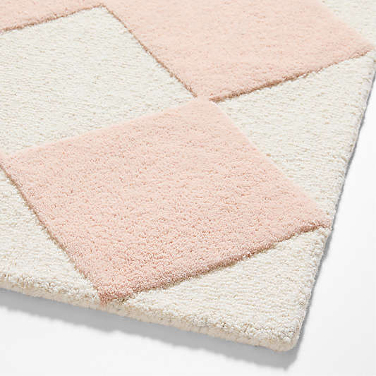 Checkerboard Pink Wool Kids Area Rug 5'x8'
