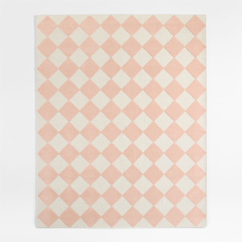 Checkerboard Pink Wool Kids Area Rug 8x10 - image 0 of 9