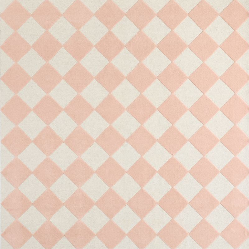 Checkerboard Pink Wool Kids Area Rug 8x10 - image 2 of 9