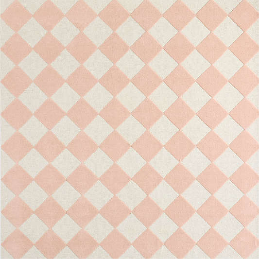 Checkerboard Pink Wool Kids Area Rug