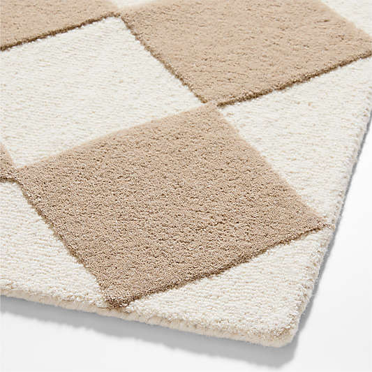 Checkerboard Tan Wool Kids Area Rug