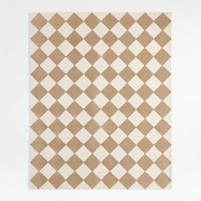 Checkerboard Tan Wool Kids Area Rug 5x8