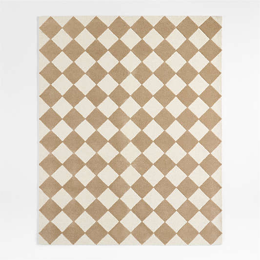 Checkerboard Tan Wool Kids Area Rug 6x9