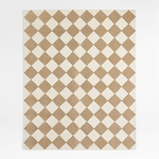 Checkerboard Tan Wool Kids Area Rug 5'x8'