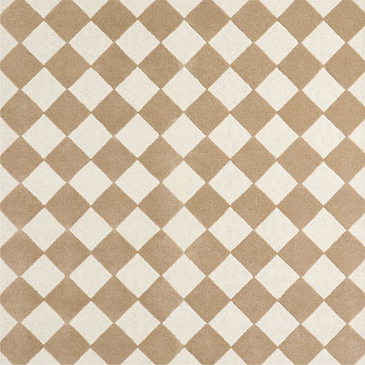 Checkerboard Tan Wool Kids Area Rug