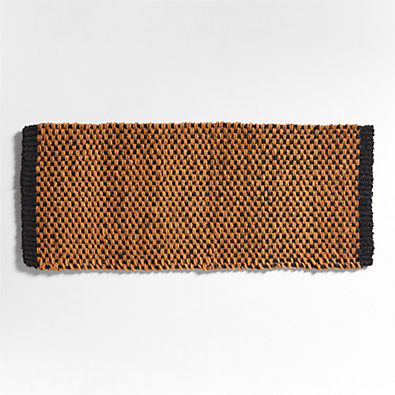 View Checkered Coir Black and Natural Indoor/Outdoor Double Doormat 24"x57" details