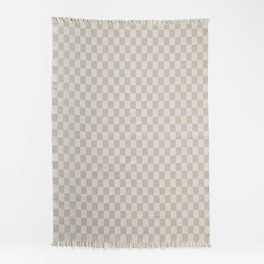 Natural Taupe Checkmate Baby Stroller Blanket by Leanne Ford